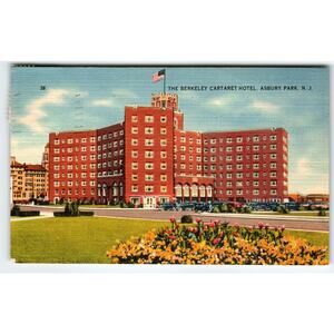 Berkeley Cartaret Hotel Postcard Asbury Park New Jersey Beach Town 1944 Old Cars
